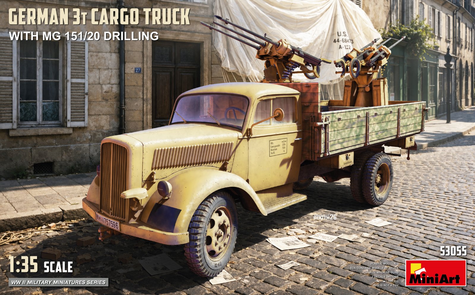 Miniart 1/35 German 3T Cargo Truck w/MG 151/20 Drilling
