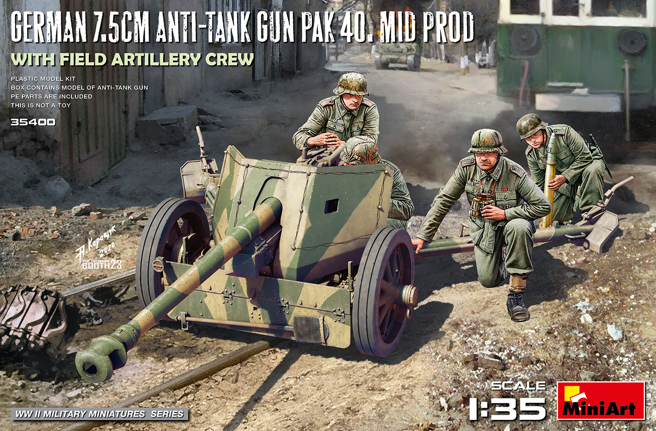 GERMAN 7.5CM ANTI-TANK GUN PAK 40. MID PROD. WITH FIELD ARTILLER