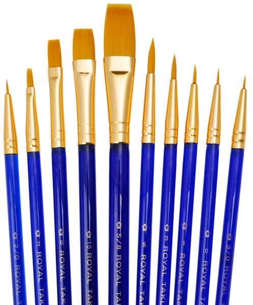 Assorted All Media Gold Taklon/Bristle Brushes 10pc Value Pack - Click Image to Close
