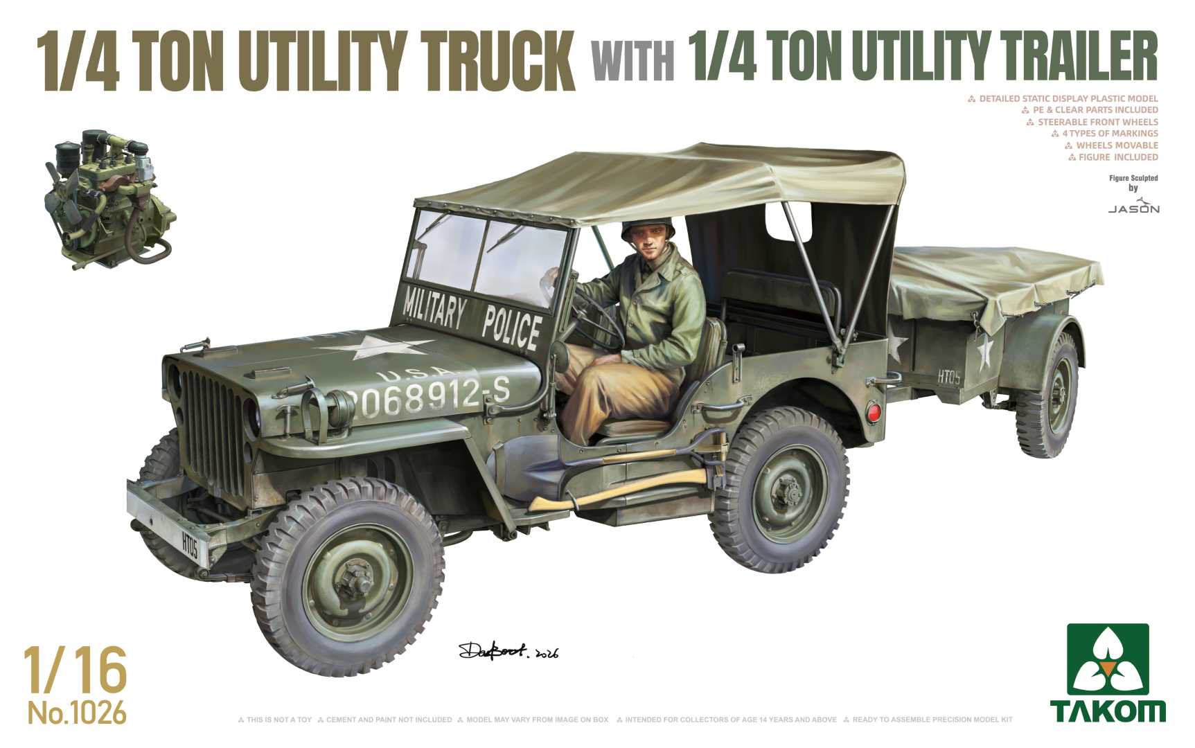 Takom 1/16 1/4 Ton Utility Truck With 1/4 Ton Utility Trailer
