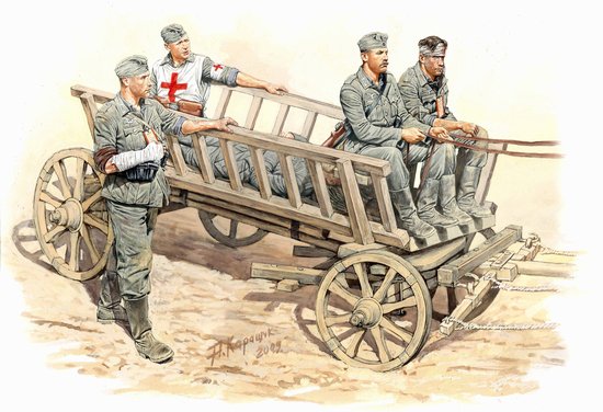 "Road to the Rear", 5 German soldiers, Farmer's Cart w/ 2 Horses